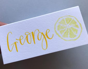 Watercolour Lemon Place Card - Hand-Lettered Calligraphy, Summer Party