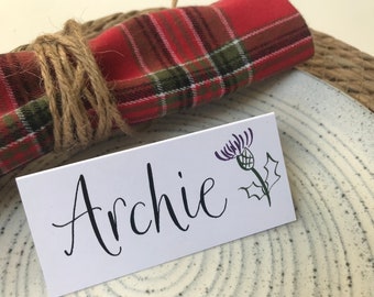Thistle Place Card - Hand Lettered with Calligraphy for Scottish Wedding, Burns Night