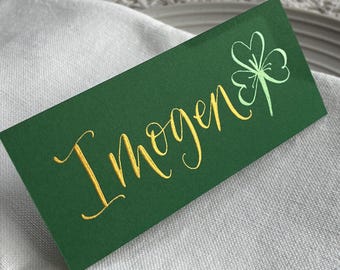 Hand Lettered Shamrock Place Cards - St Patrick's Day, Wedding