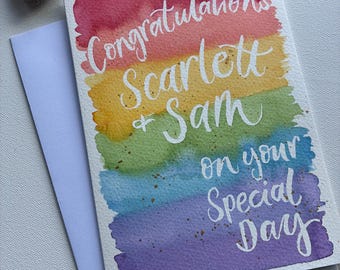 Personalised Watercolour Rainbow Card – A5 Custom Names Special Occasion Greeting