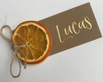 Kraft Place Card with Dried Orange Slice & Twine - Rustic Wedding Table Decor