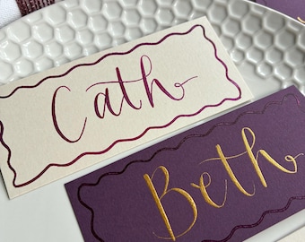 Plum Purple & Cream Place Card - Hand Lettered in Calligraphy - Personalised on the Day Stationery