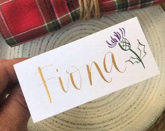 Thistle Place Card- Gold Calligraphy, Scottish Wedding, Burns Night
