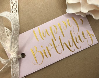 Set of 5 Handwritten Gold Calligraphy Birthday Gift Tags
