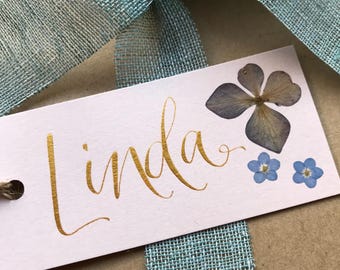 Personalised Gift Tag- Hand written with Calligraphy - with Pressed Flowers