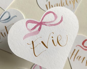 Heart Shaped Place Card - Handwritten Calligraphy Name Card - Romantic Table Decor for Weddings & Events