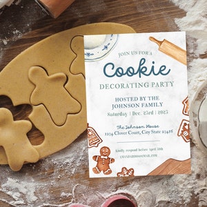 Cookie Decorating Party Invitation - Fichier numérique / Modèle / Téléchargement / Pain d'épice / Personnaliser / Vacances / Noël / Maison / Événement
