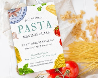 Pasta Class Party Invitation -Digital File / Template / Download / Italy / Customize / Watercolor / Food / RSVP / Class / Birthday / Event