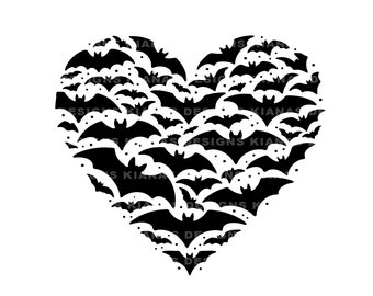 Heart of Halloween Bats | October / Spooky / Shirt / Clip Art / Vinyl Cricut SVG JPEG PNG / Instant Download / Wings / October / Silhouette