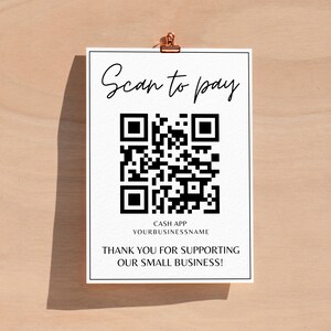 Scan-to-Pay kaart 5 x 7-sjabloon - digitaal / bestand / sjabloon / download / aanpasbaar / verkoop / verpakking / minimaal / QR-code / Cashapp / beurs