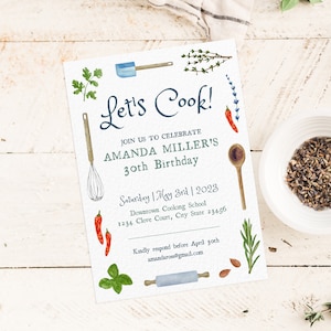 Cooking Party Invitation -Digital File / Template / Download / Green / Customize / Watercolor / Food Chef / RSVP / Class / Birthday / Event