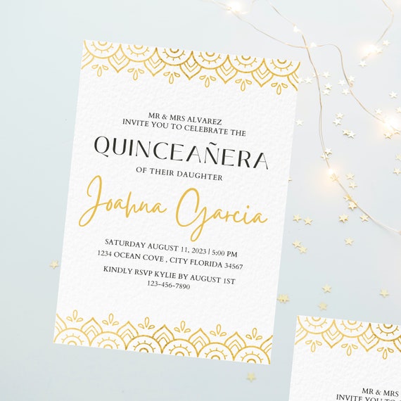 Quinceañera Invitation Gold digital File / Template / Etsy