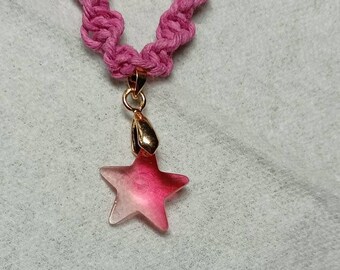 pink hemp necklace with pink crystal star