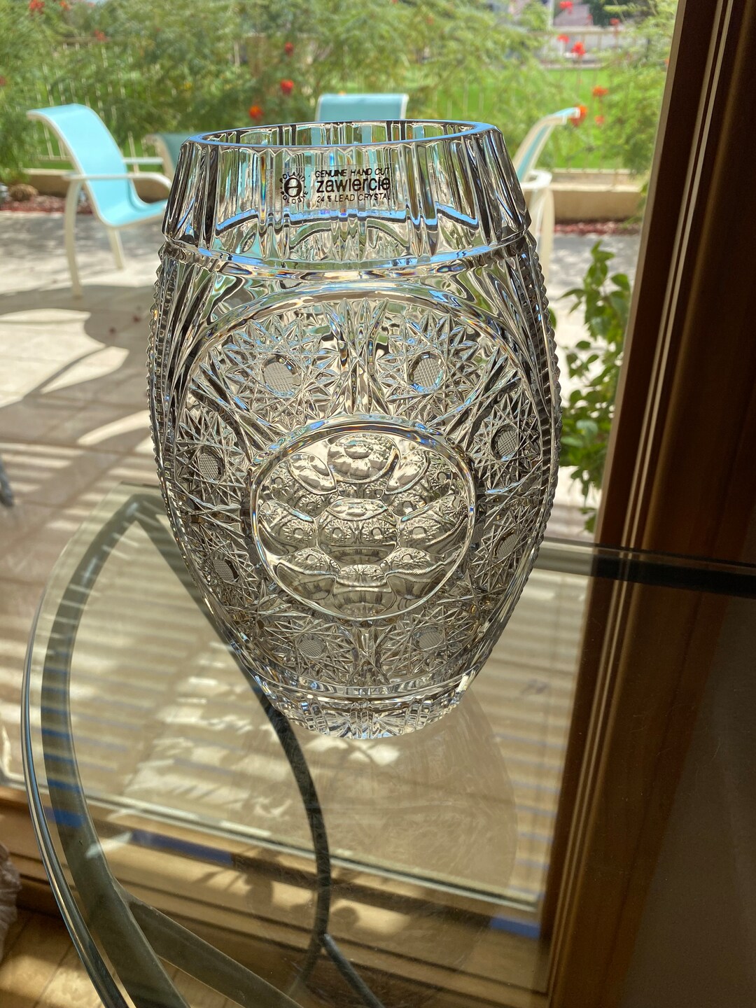 Hand Cut Zawiercie 24 Lead Crystal Vase Etsy