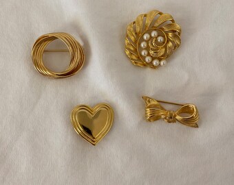 Set of 4 Vintage Gold-Plated Pin/Brooches