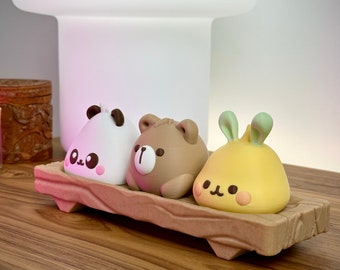 Kawaii Animal Bao on a Wooden Block