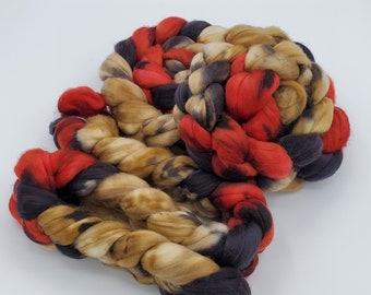 Hand Painted Roving, Superwash Merino Nylon Blend, 3.5oz Braid, Nature Inspired, Spotted Lanternfly Inspired, Spinning Fiber, Wool Roving