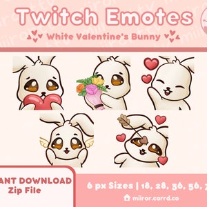 White/Beige/Cream Bunny Valentine&#39;s Love Emote Pack || Twitch, Discord, YouTube || Instant Download