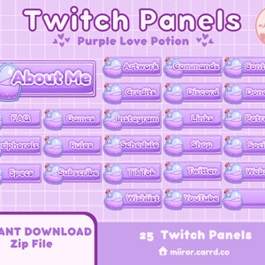 Cute Purple Love Potion Valentine&#39;s Stream Panels for Twitch