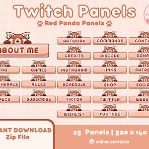 Lindo Panda rojo Paneles de flujo naranja/marrón/rojo para Twitch