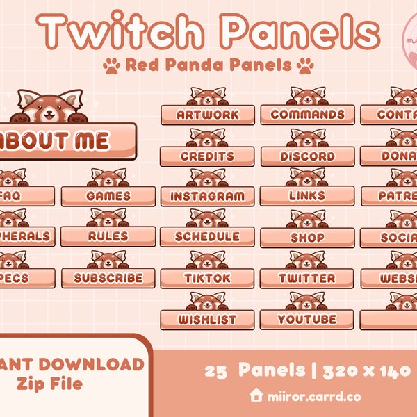 Cute Red Panda Orange/Brown/Red Stream Panels for Twitch