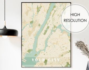 Custom city map, custom map print, personalized map, hometown map, custom map gift, custom map art, any location map