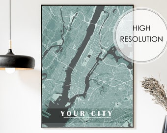 Custom city map print digital download, personalized map poster, custom map gift, hometown city print, custom map art, any city map print