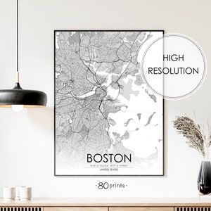 Impression de carte de la ville de Boston, art mural de la carte de Boston, téléchargement numérique du plan de la ville, affiche de la ville de la carte de Boston, décoration murale de la carte de Boston, illustration de la carte de la ville de Boston