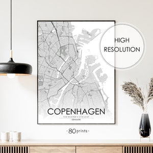 Kopenhagen Stadt Karte Druck, Kopenhagen Wanddekor, Kopenhagen Karte zum Ausdrucken, herunterladbare Karte, digitale Wandkunst, Kopenhagen digitale Karte