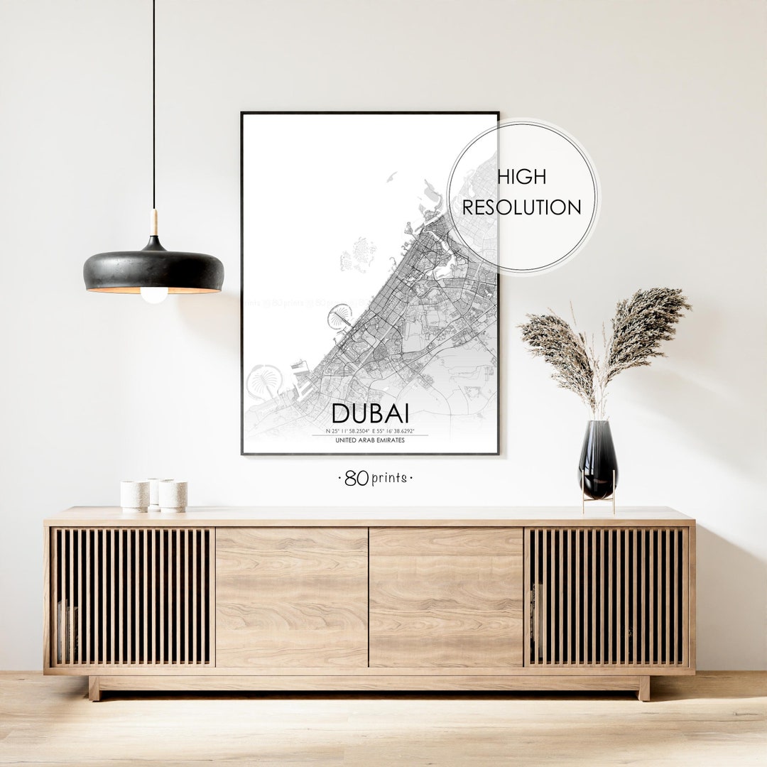 Dubai Map Wall Art, Dubai Wall Decor, Digital Printable Map