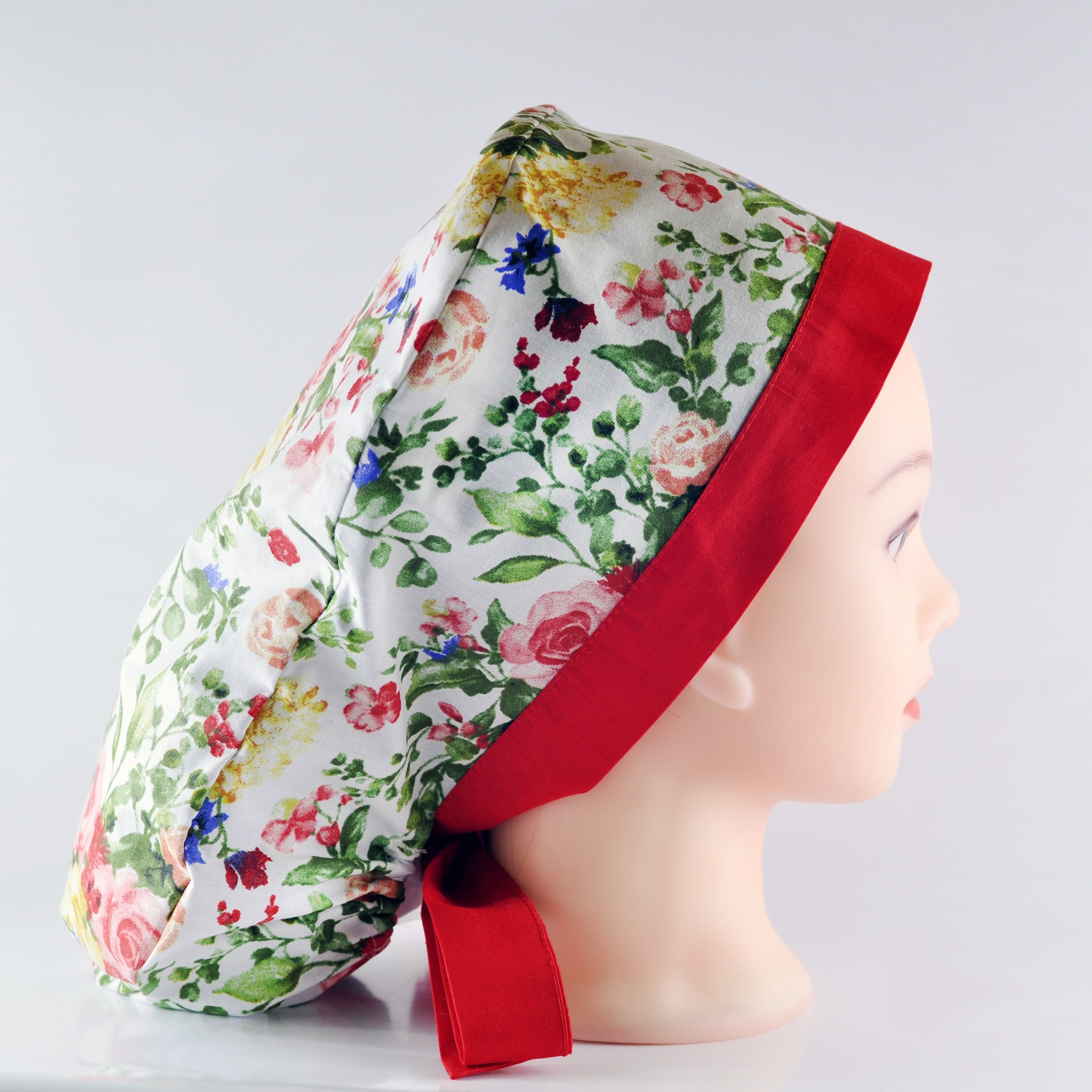 Flowers Scrub Cap Ponytail Surgical 