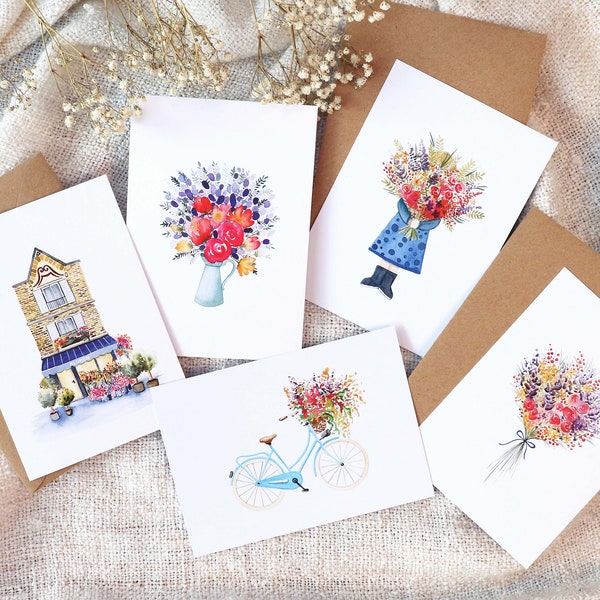 Kartenset Blumen | 5er Set Postkarten Sommer im Herzen  | Verschenke liebe Grüße mit diesen Karten | nachhaltig produziert