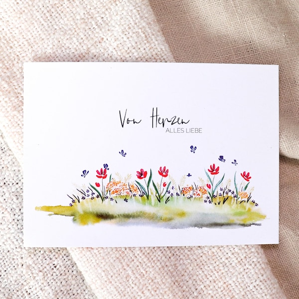 Postkarte Von Herzen alles Liebe | Blumenwiese | Karte Liebe Grüße | nachhaltig produziert