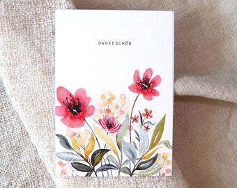 Postkarte Dankeschön, Dankeskarte, Aquarell Blumen, nachhaltig produziert