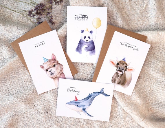 Kartenset zum Geburtstag 4er Set Tiere Glückwunschkarten Etsy.de