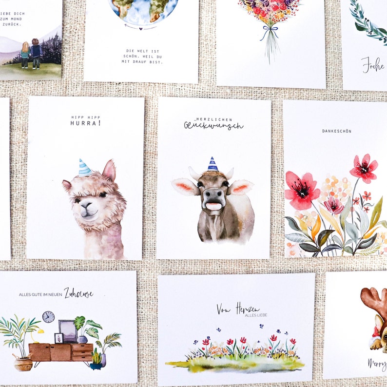 Individuelles Kartenset deiner Wahl, Postkarten für Geburtstag, Einzug, Hochzeitstag, etc., 3er, 5er, 10er, 20er Set Bild 1