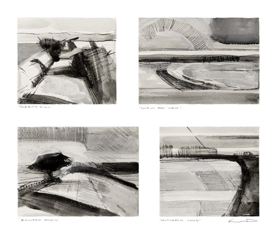 Art Print 'Four Views Purbeck' Hand finished print on St Cuthbert's Watercolour paper