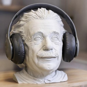 Soporte para auriculares de Albert Einstein | Soporte para auriculares | Decoración para sala de juegos | Soporte para auriculares para novio jugador | Busto de físico | Busto para pintar