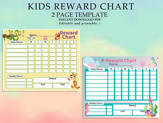 Reward Chart for Boy Reward Chart for Girl Printable Toddler | Etsy