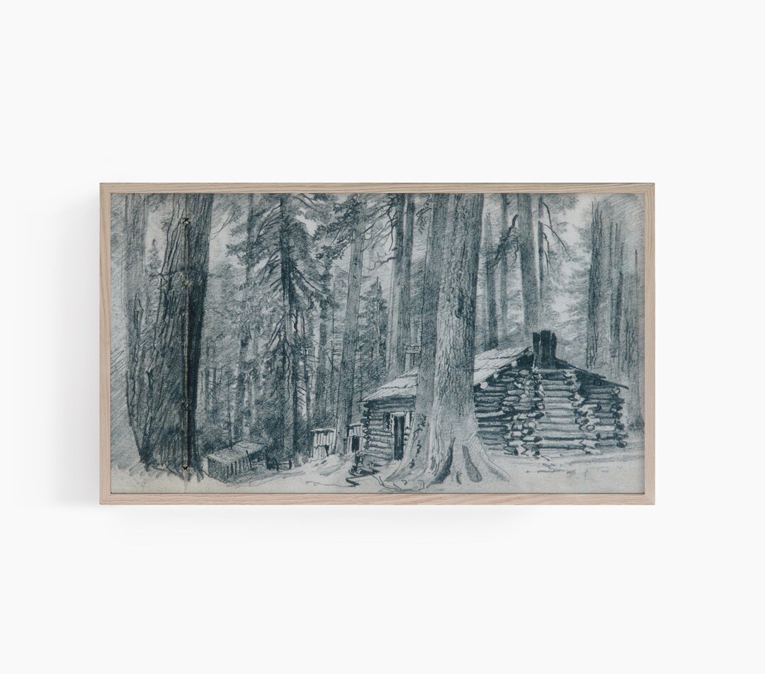 Samsung Frame TV Art Vintage Frame TV Art Log Cabin in the Woods Black