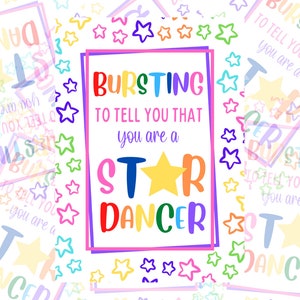 Bursting To Tell You - STAR Dancer, Starburst Gift Tag for Dancer, Puns, Candy Tag - Instant Download