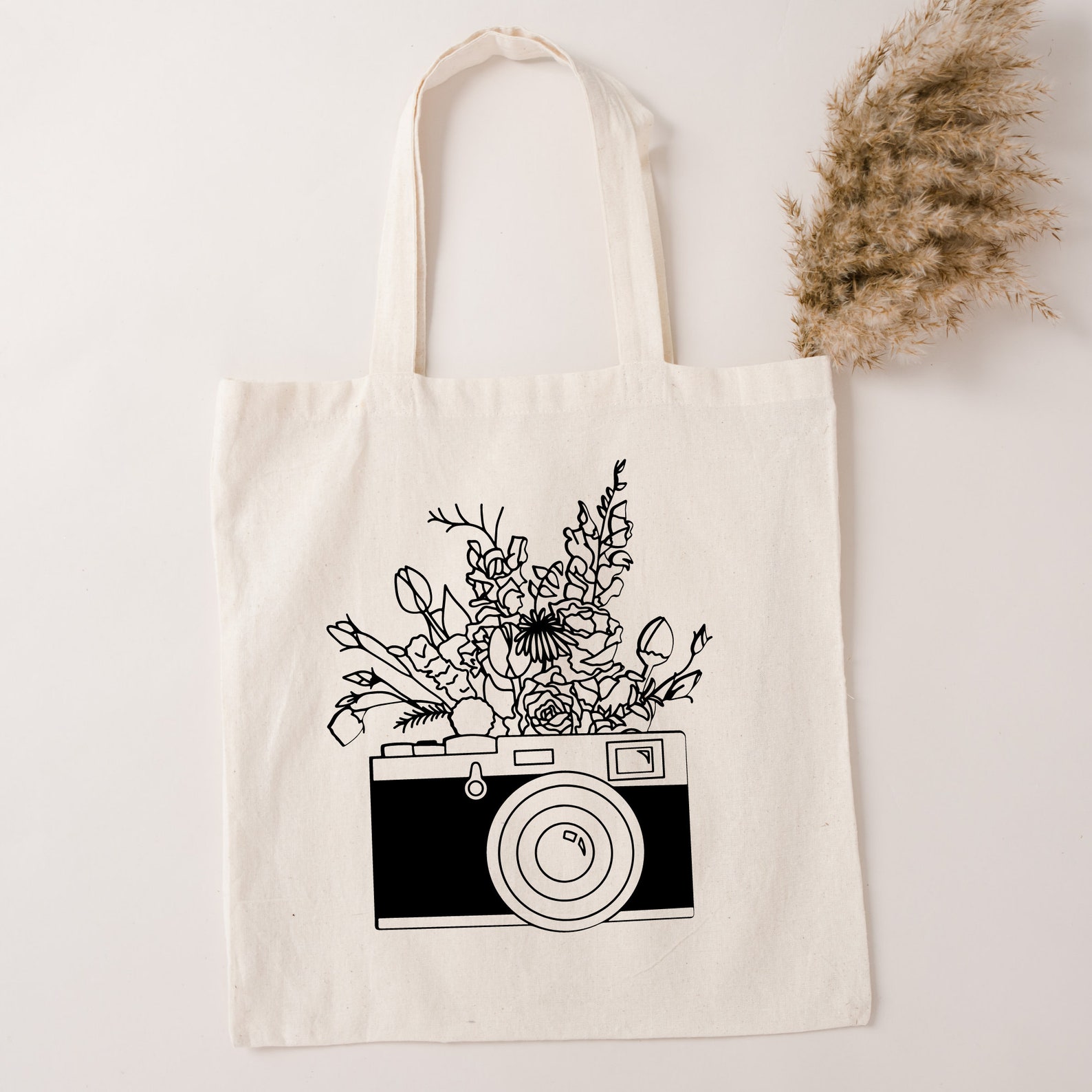 Camera Flower Tote Bag / Photographer Tote Bag / Floral Tote Etsy