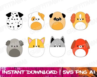 8 Dog Squishmallow Clip Art SVG - PNG - AI For Kids Decorations Shirts Activities Puppy