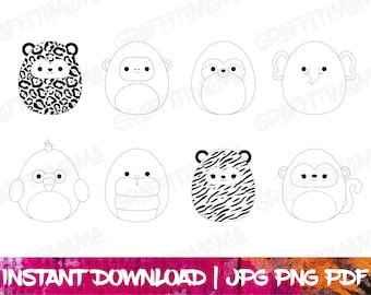 Jungle Animals Squishmallow Dibujos para colorear Creatures of the Rainforest Kids Hojas de actividades