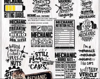 Mechanic SVG Bundle, Diesel Mechanic SVG, Appreciation Gift, Mechanic Shirt Svg, Hourly Rate Clipart, Nutrition Label Svg, Cricut Cut File