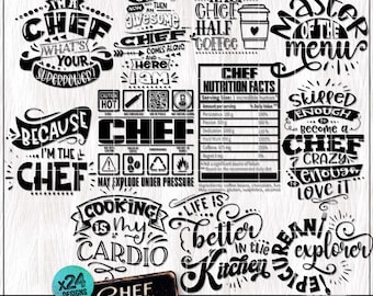 Paquete Chef SVG PNG, Cook SVG Clipart, Sous Chef Svg, Regalo de agradecimiento por la cocina, Chef Apron Shirt Design Svg