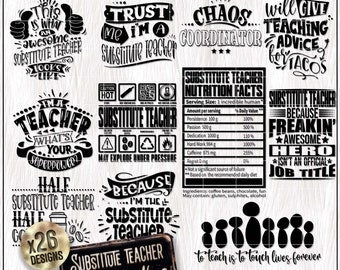 Substitute Teacher SVG Bundle, Sub Teacher SVG PNG, Educator Appreciation Gift, Shirt Svg, Cricut cut File, Sublimation