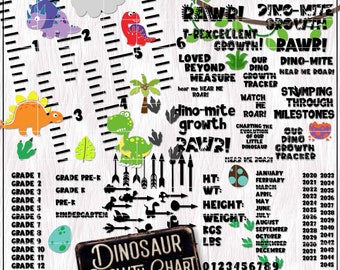 Growth Chart SVG, Dinosaur Growth Chart Ruler, Kids Wall Height Chart, Cricut Cutting File Silhouette, Glowforge Digital Download