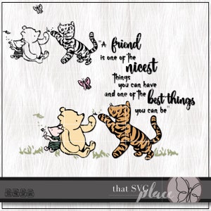 Klassieke Winnie de Poeh Knorretje Teigetje SVG, PNG-sublimatie clipart, klassieke Poeh Beer Cricut Cut-bestand, AA Milne Vintage citaat Svg downloaden