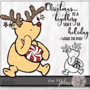 Klassieke Winnie de Poeh SVG, Kerstmis SVG, Navidad SVG, Joyeux Noel Svg, klassieke Pooh Svg, A.A. Citaat van Milne, silhouet Cricut-snijbestand